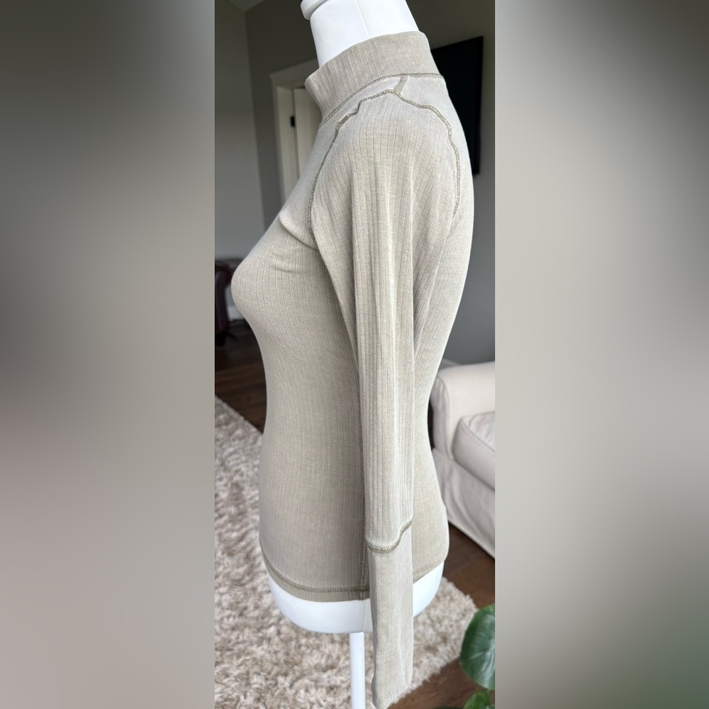 Free People Army Green Turtleneck Top, Size Small - Picture 2 of 6